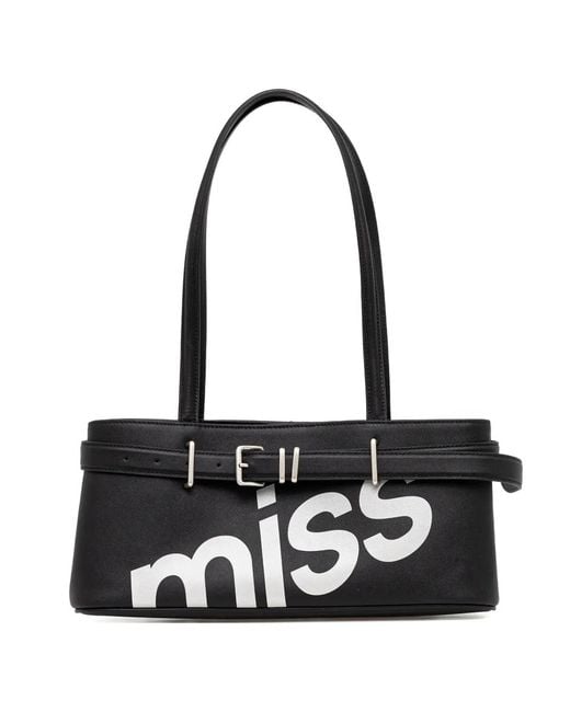 Miss Sixty Black Buckle-Detail Logo-Print Shoulder Bag