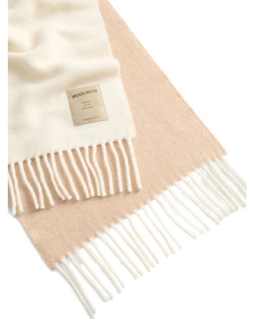 Woolrich White Colour-Block Fringed Scarf