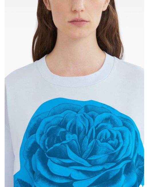 Marni Blue T-Shirt mit Rosen-Print