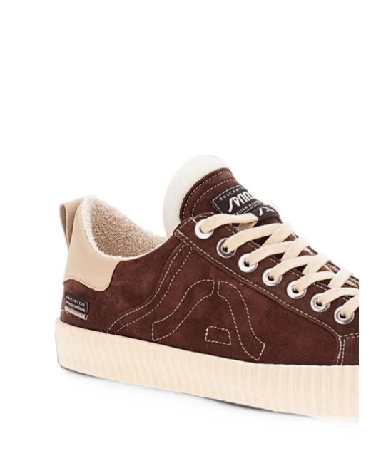Springa Brown Wavy Suede Logo-Patch Sneakers for men