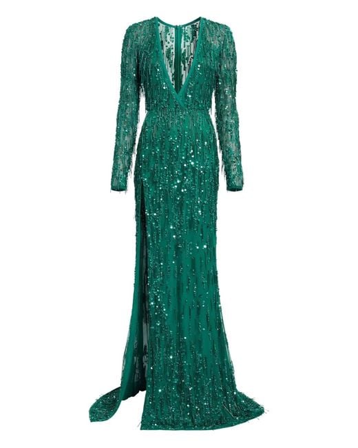 Elie Saab Green Bead-Embellished Maxi Dress