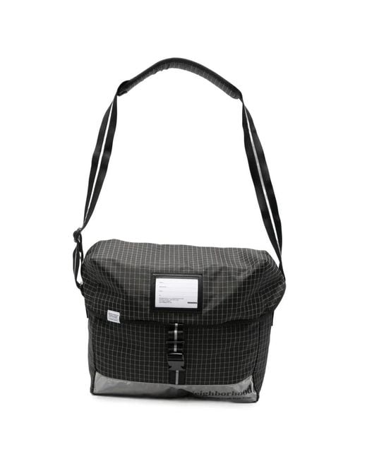 Neighborhood Black Grid-Pattern Messenger Bag for men