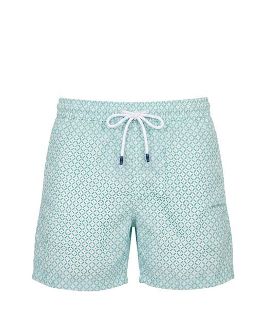 Fedeli Blue Geometric-Print Drawstring Swim Shorts for men