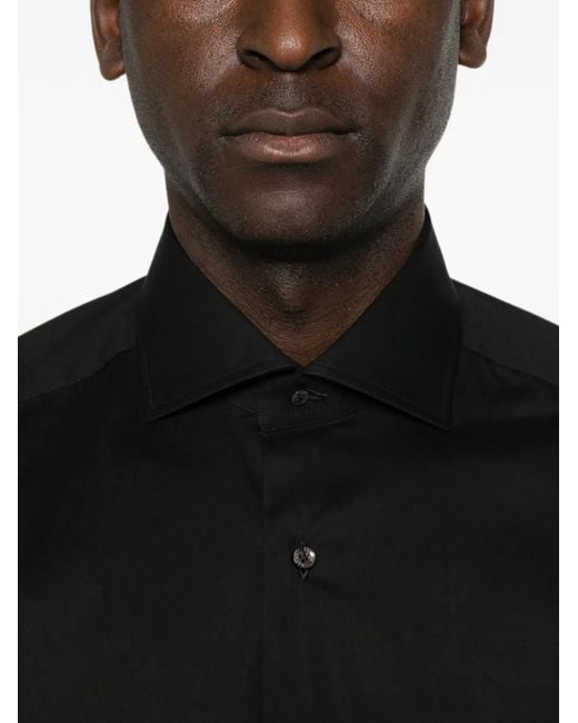Barba Napoli Black Spread-Collar Long-Sleeve Shirt for men