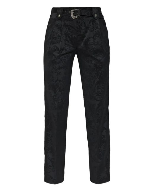 Versace Jeans Couture Black Damask-Pattern Belted Trousers