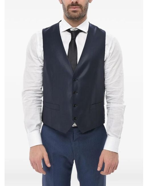 Corneliani Blue Code Satin-Finish Wool Waistcoat for men