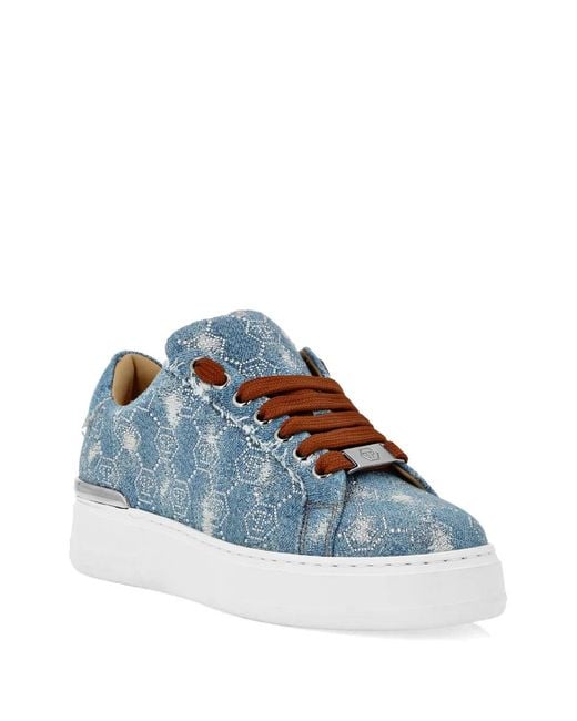 Philipp Plein Blue Monogram Strass Sneakers