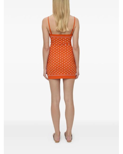Christopher Esber Orange Ruched Orbit Bandana-Print Mini Dress