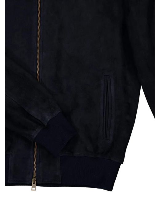 Boglioli Blue Zipped Leather Bomber Jacket for men