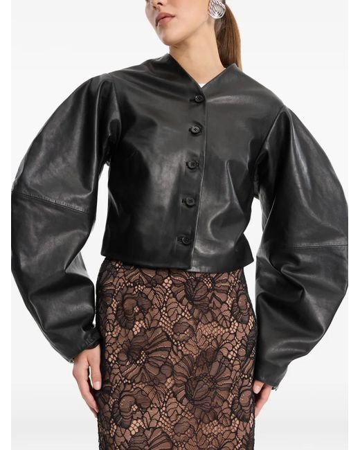 ROTATE BIRGER CHRISTENSEN Black Button Leather Jacket