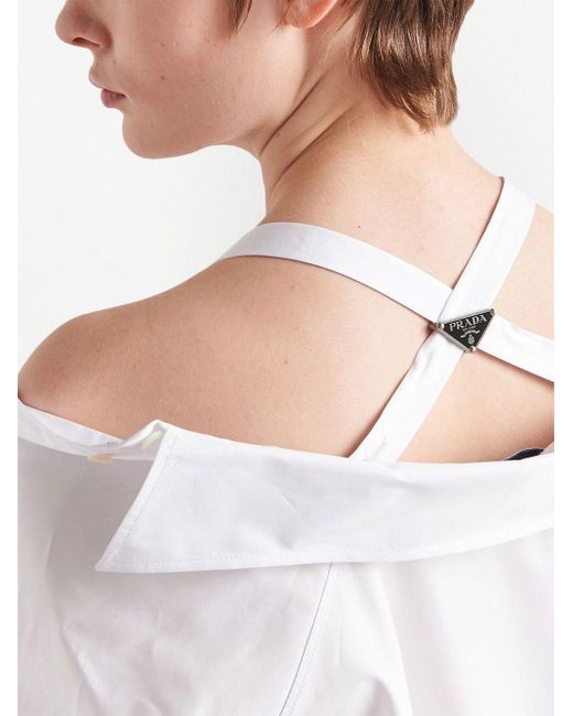 Prada White Off-shoulder Cotton Shirt Dress