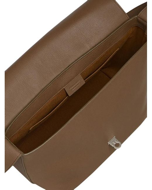 Ferragamo Brown Gancini-Plaque Leather Messenger Bag for men