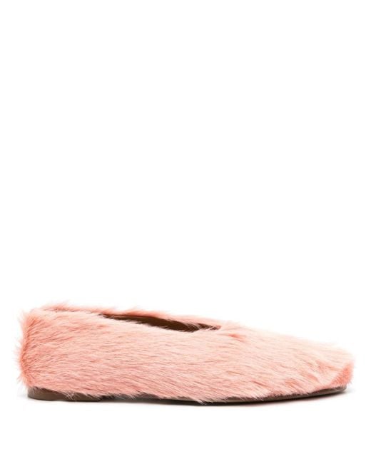 By Malene Birger Pink Merina Point-Toe Calf-Hair Flats