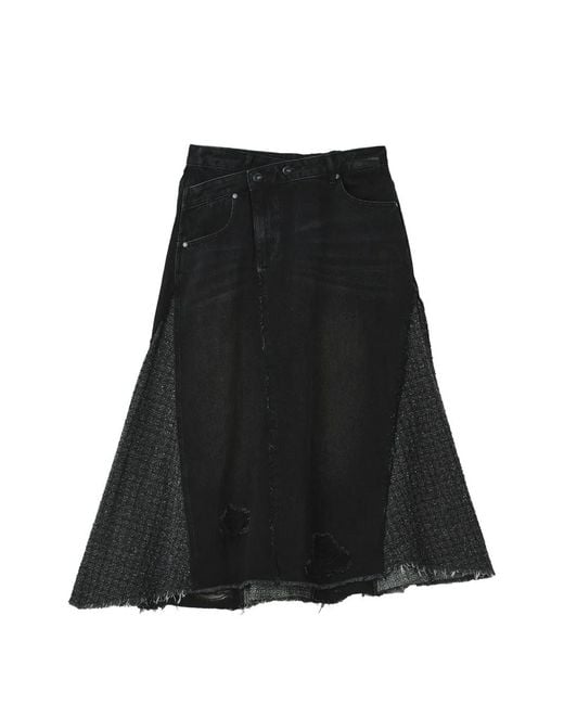 Musium Div. Black Distressed Panelled Midi Skirt