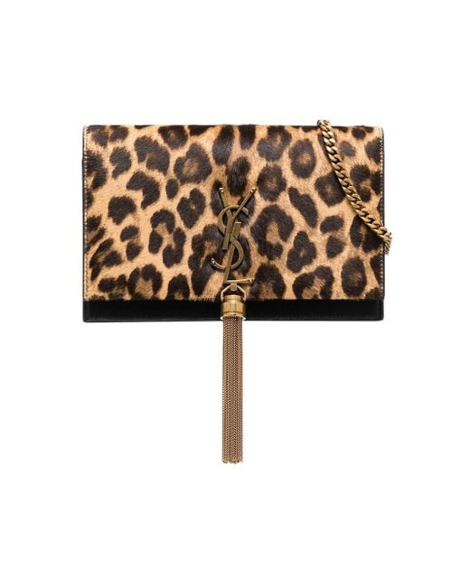 YVES SAINT LAURENT Kate Monogramme Leopard Print Shoulder Bag Black