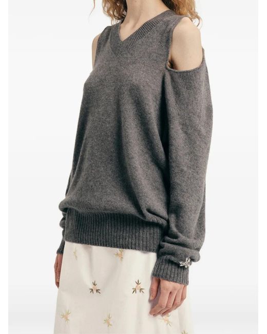 Simone Rocha Gray Embellished Cut-Out Sweater