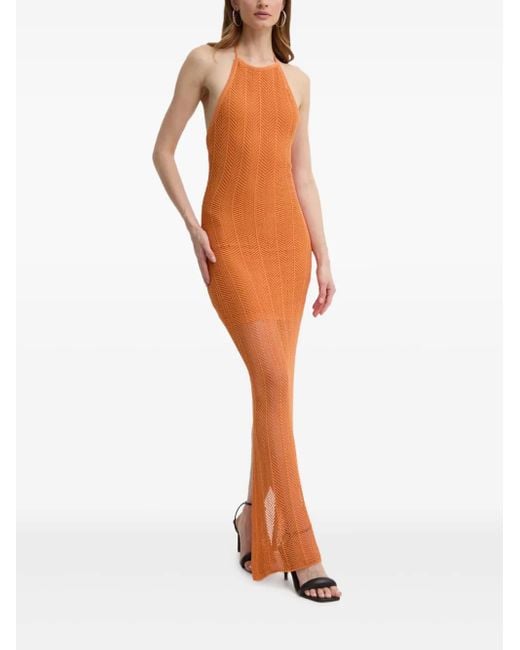 guess chevron bodycon maxi dress Halterneck Chevron-Knit in Orange crafted from a comfortable