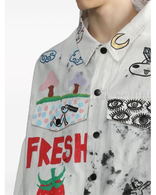 WESTFALL White Graphic-print Distressed Denim Jacket for men