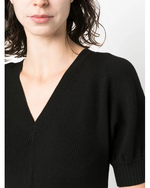 Ulla Johnson Black Geripptes Oberteil Mit V-Ausschnitt