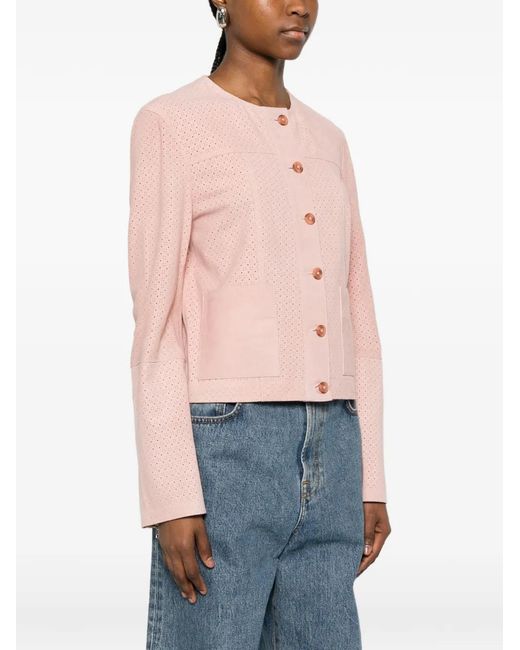 Bully Pink Perforated-Detail Collarless Jacket