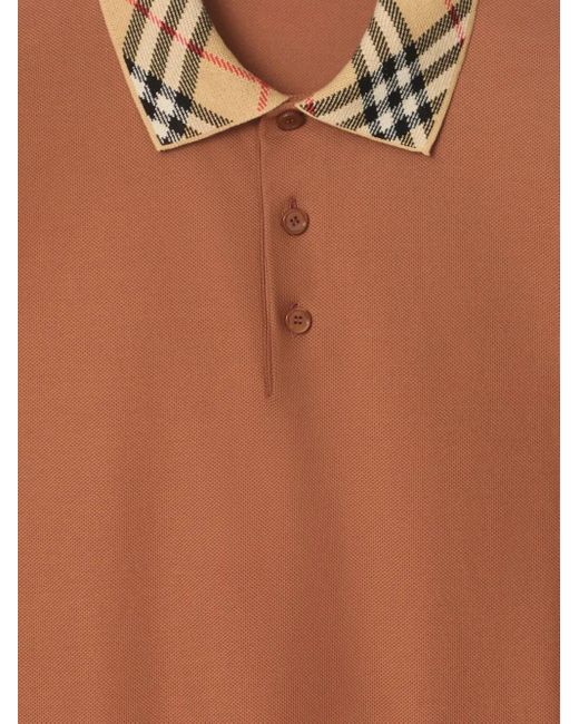 Burberry Brown Check Collar Cotton Polo Shirt for men