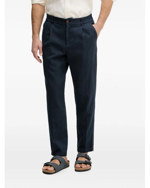 Mos Mosh Blue Baldo Porro Pleated Elasticated-Waistband Trousers for men