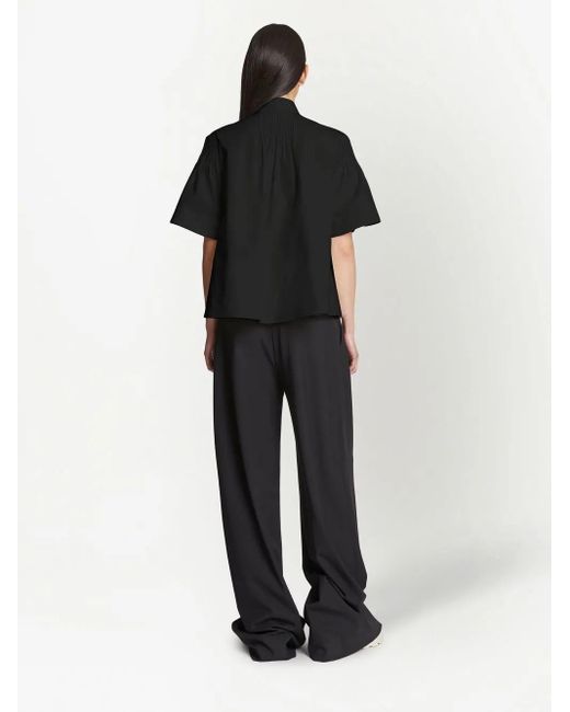 Proenza Schouler Black Pintuck-Detail Short-Sleeved Blouse