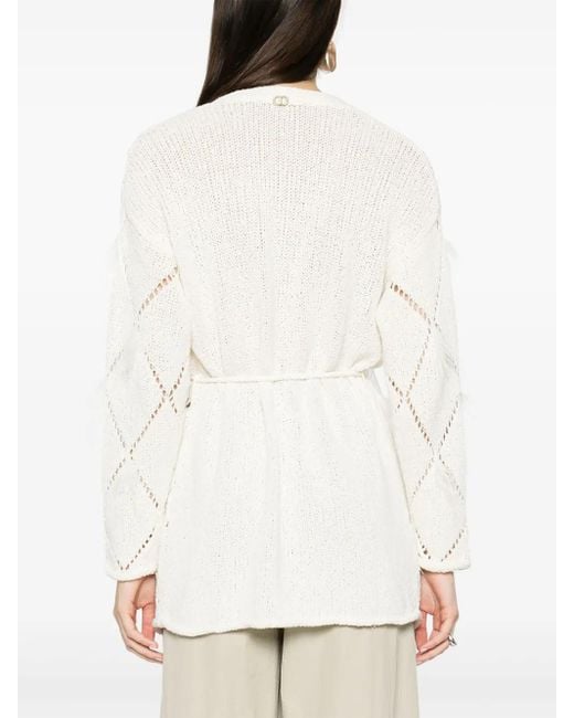 Twinset White Diamond-Pattern Cardigan