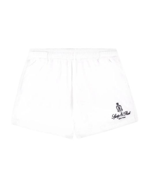 Sporty & Rich White Vendome Logo-Embroidered Shorts