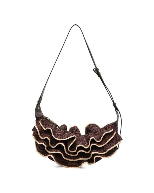 Zimmermann White Goldentime Ruffled Raffia Shoulder Bag
