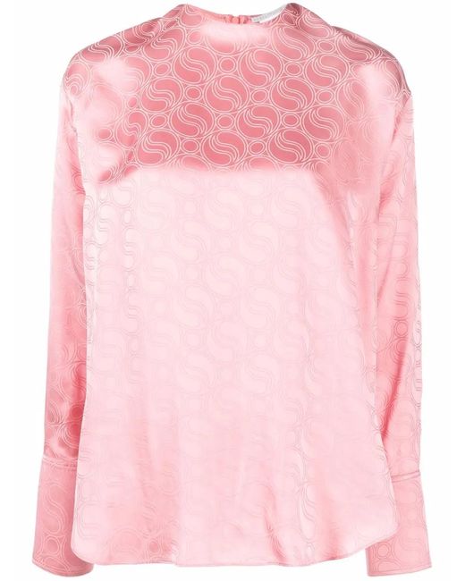 Stella McCartney Pink Geometric-Pattern Long-Sleeved Blouse