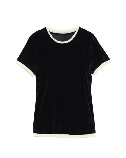 JNBY Black Contrast-Trim Velvet T-Shirt