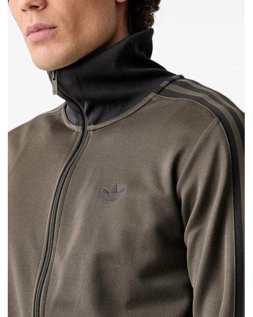 Adidas Gray Logo-Embroidered Striped-Sleeve Zip-Up Sweat for men