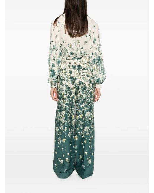 F.R.S For Restless Sleepers Green Floral-Print Palazzo Pants