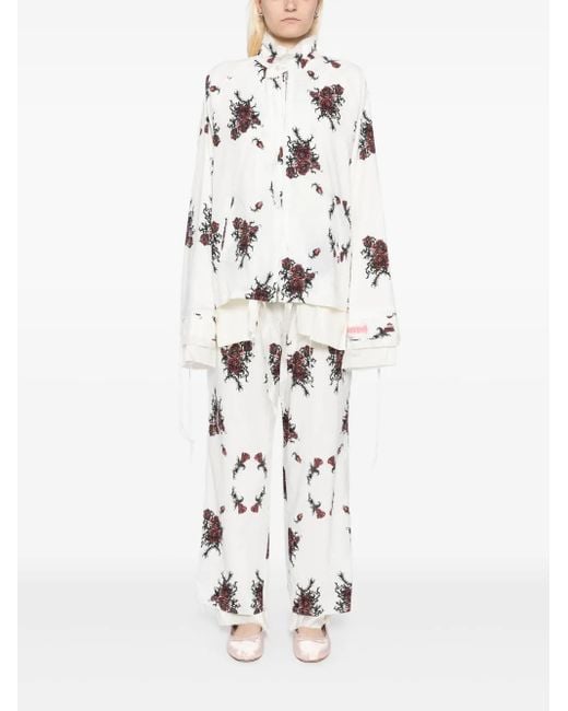 Midorikawa White Raw Edge Blouse