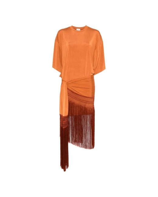 ANDAMANE Orange Azul Fringed T-Shirt Mini Dress