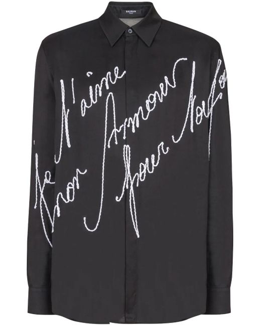 Balmain Black Embroidered-Design Shirt for men