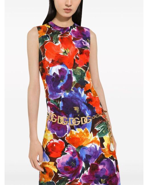 Dolce & Gabbana Midi-jurk Met Bloemenprint in het Red