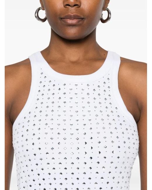 Pinko White Annita Reflective Embellishments Cotton-Blend Top