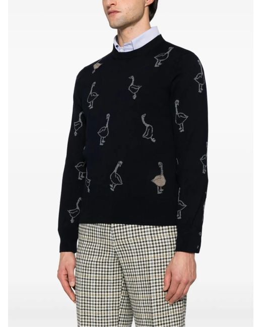 Thom Browne Black Pattern-Intarsia Virgin Wool Sweater for men