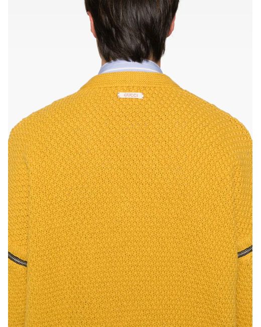 Gucci Yellow V-Neck Cable-Knit Wool Jumper for men