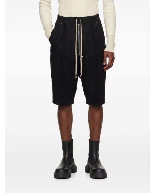 Rick Owens Black Drawstring-Waist Drop-Crotch Shorts for men