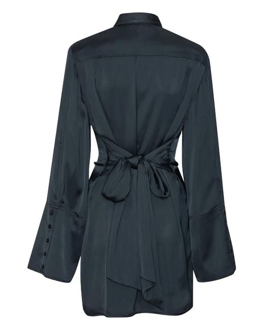 ROTATE BIRGER CHRISTENSEN Blue Satin-Tie Mini Shirt Dress