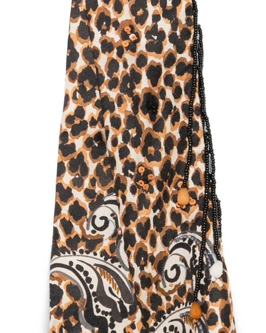 Etro White Leopard-Print Paisley-Pattern Scarf