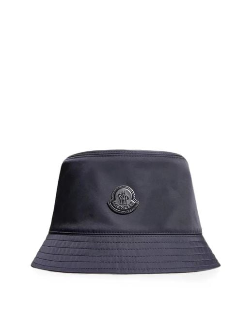 Moncler Blue Leather Logo Gabardine Bucket Hat