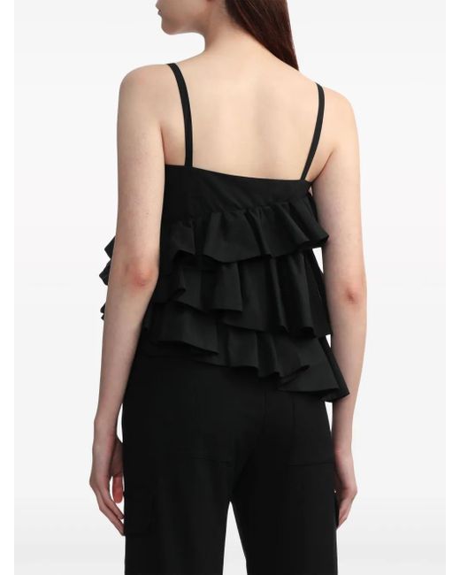 MSGM Black Asymmetric Ruffle Top