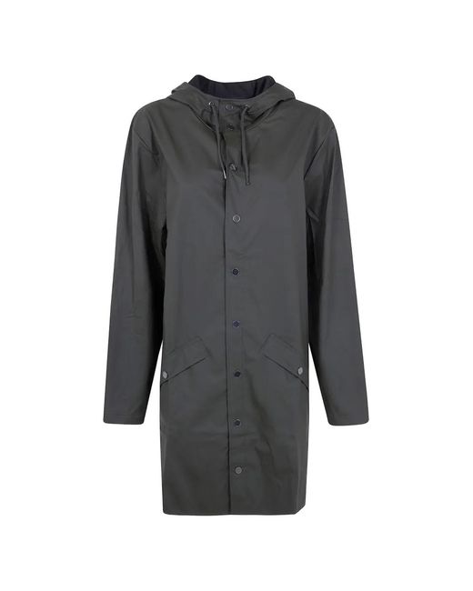 Rains Gray Long Jacket Hooded Pocket Coat