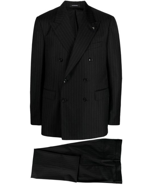 Tagliatore Black Pinstriped Double-breasted Wool Suit for men