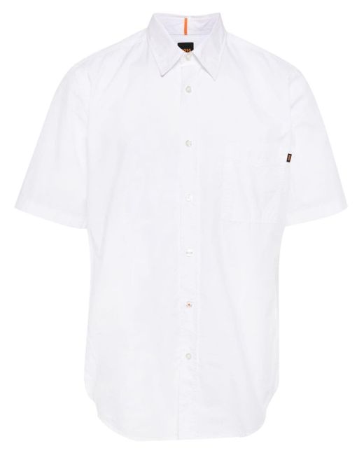 Boss White Short-sleeve Poplin Cotton Shirt for men