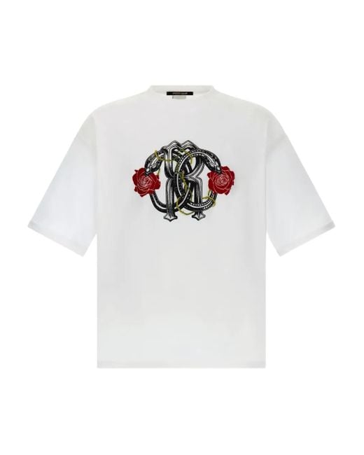 Roberto Cavalli White Rc Monogram-Print T-Shirt for men